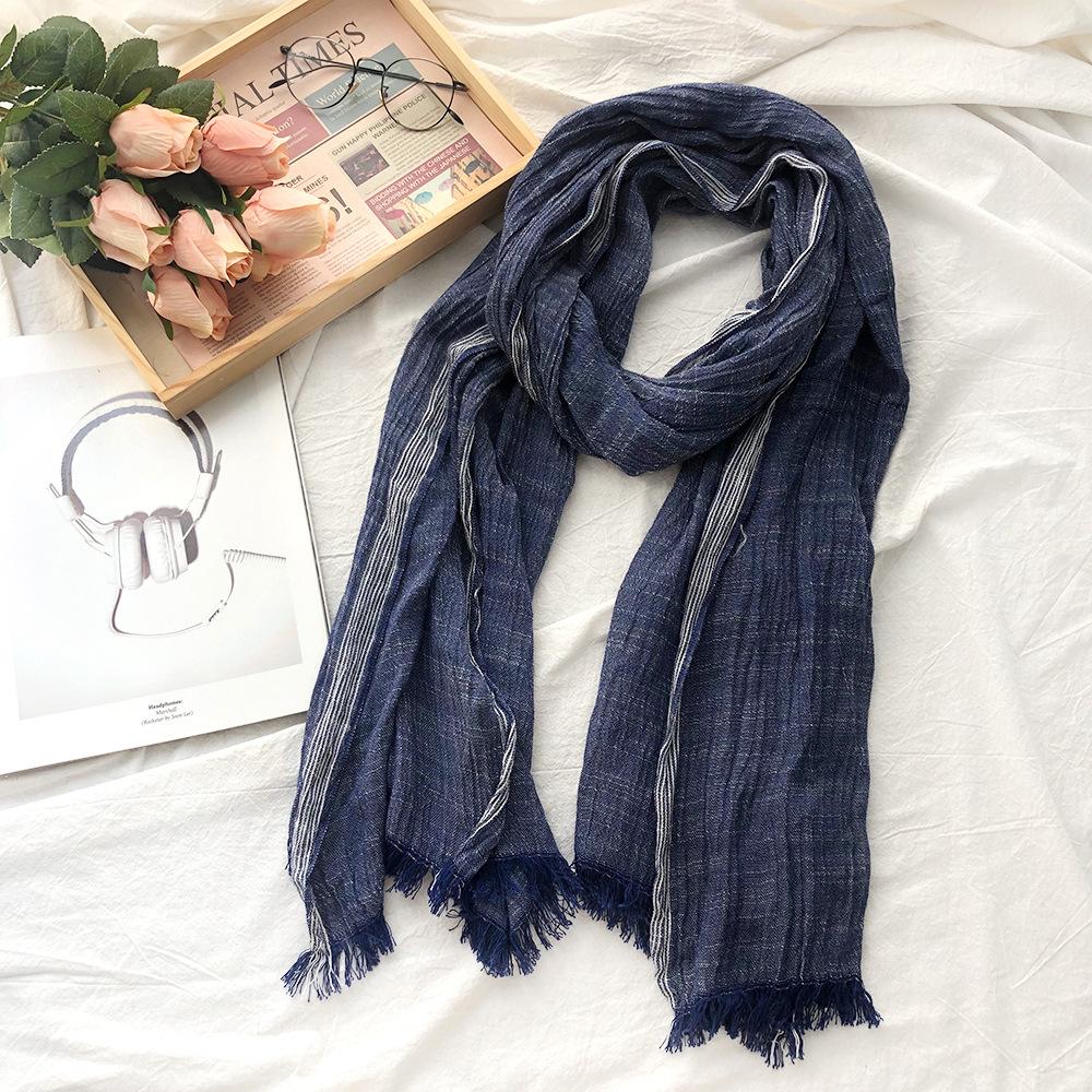Fashion Striped Cotton Linen Scarf For Men Women Soft Warm Pashmina Short Tassel Scarves Male Accessories Bufandas Shawls