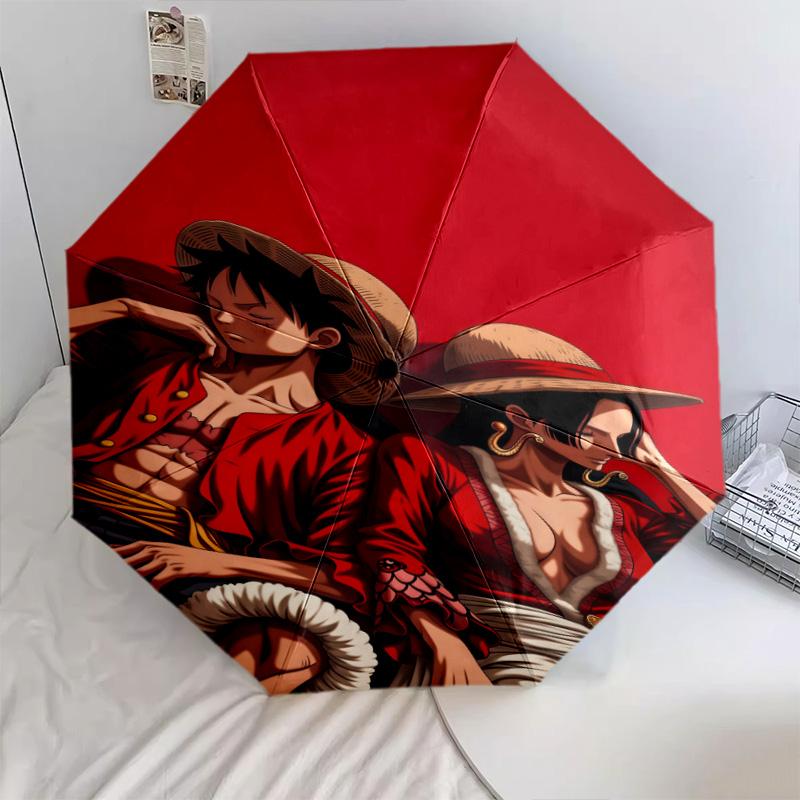 1 PC Automatic Folding Umbrella - Luffy D Pattern Portable Foldable Design With 8 Ribs Christmas Birthday Gifts