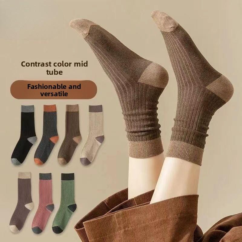 Fall Socks - Long Tube Pile Socks in Contrasting Colors, Versatile and Long-lasting. Women's Socks.