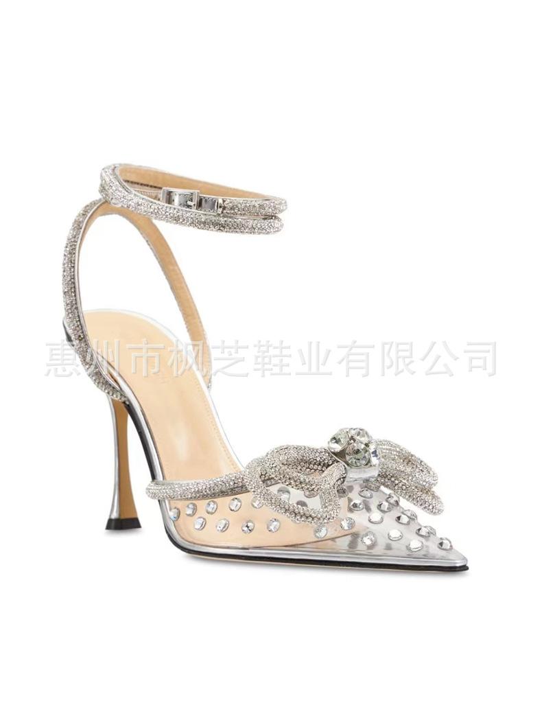Huizhou New Rhinestone Transparent High-heeled Sandals Women's Thin Heels Pointed European and American High-heeled Shoes with Baotou Foreign Trade