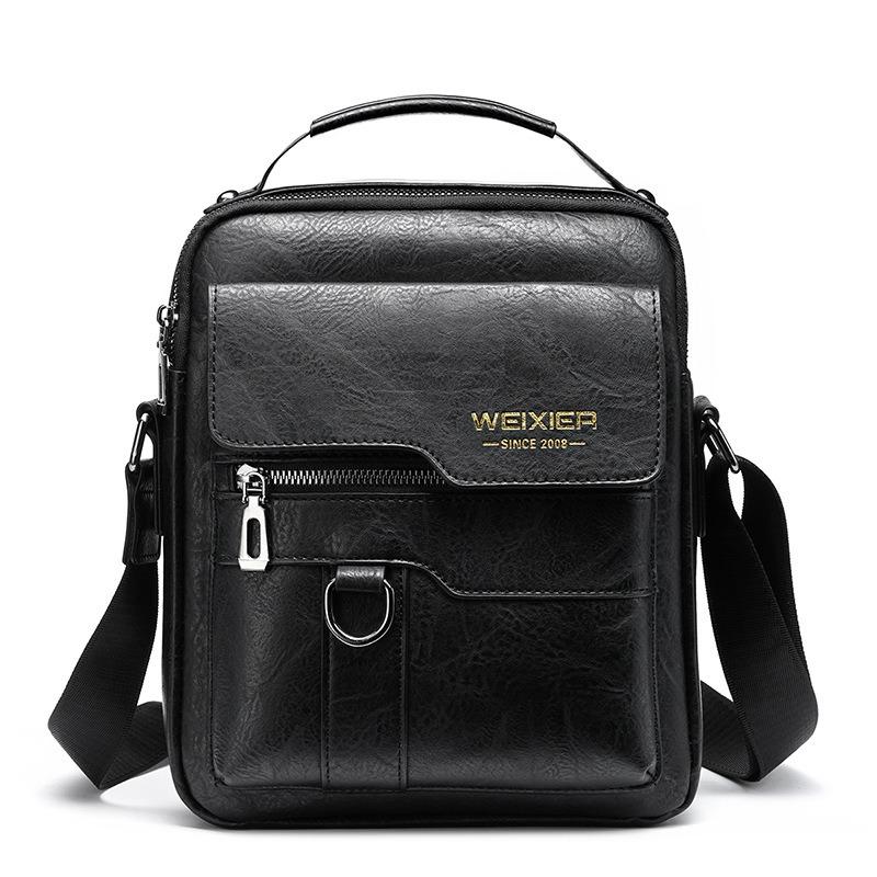 WEIXIER Premium PU-Leder Herren Umhängetaschen Retro Unifarben Einzelne Schultertasche Wasserdicht Lässig Business Crossbody-Taschen für Vatertagsgeschenke