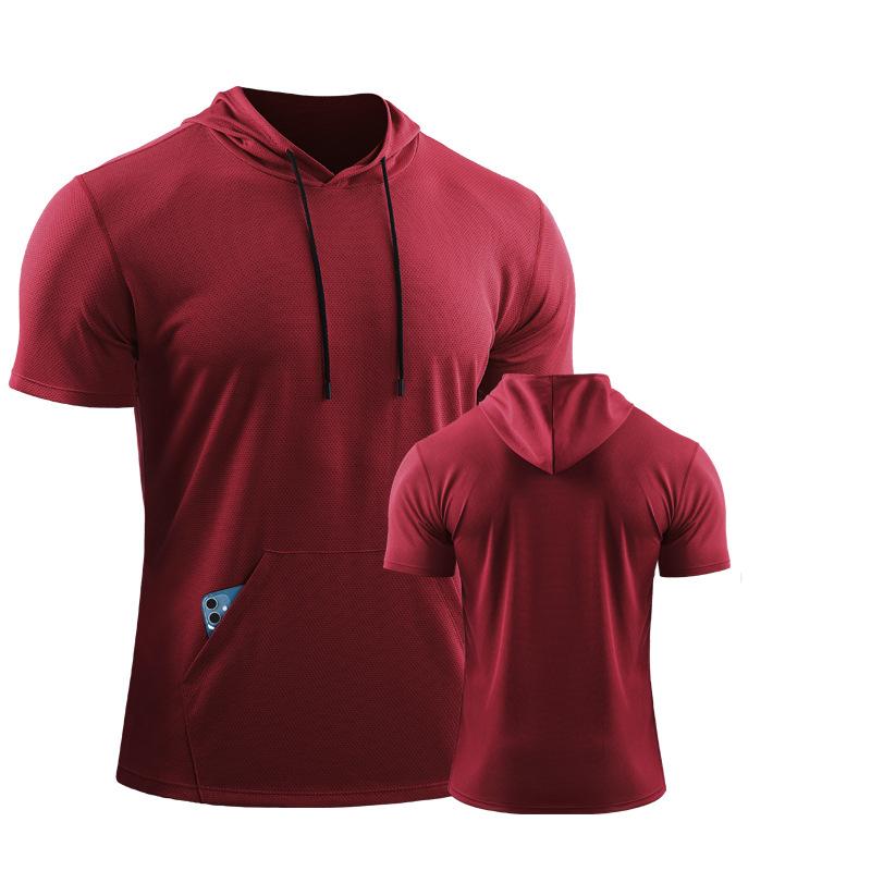 Мужские спортивные футболки с капюшоном рубашки баскетбольные майки футболки блузки спортивные костюмы беговые леггинсы топы свободные с короткими рукавами одежда для фитнеса M красный