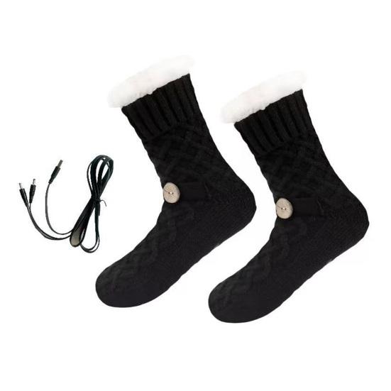 1 Paar USB Beheizte Fleece Socken Herren Damen Winter Elektrische Gestrickte Haus Thermosocken Hausschuhe Heizkissen Fußwärmer mit Rutschfesten Grippern