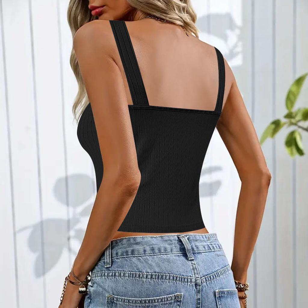 Women's Backless Tops Sexy Ribbed Short Double-breasted Backless Outing Camisole Slim Fit Clothing