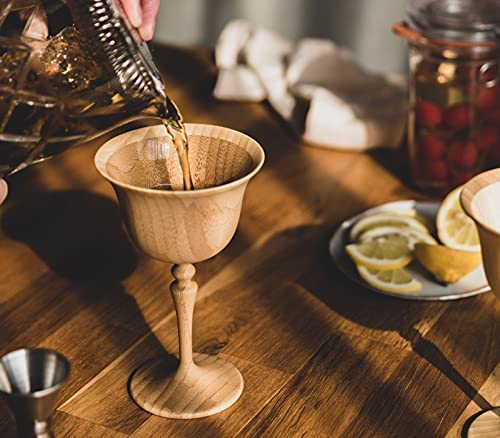 RIVERET Vessel Cocktail Glasses, Manhattan, 150ml, Pair, Bamboo, Dishwasher Safe, White/Brown, RV-121WB