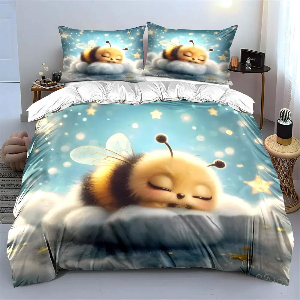 Cute Bee Plush Set for Bedroom Decor Multiple sizes kid's and adults' bedroom Exquisite 3PC bedding set gift