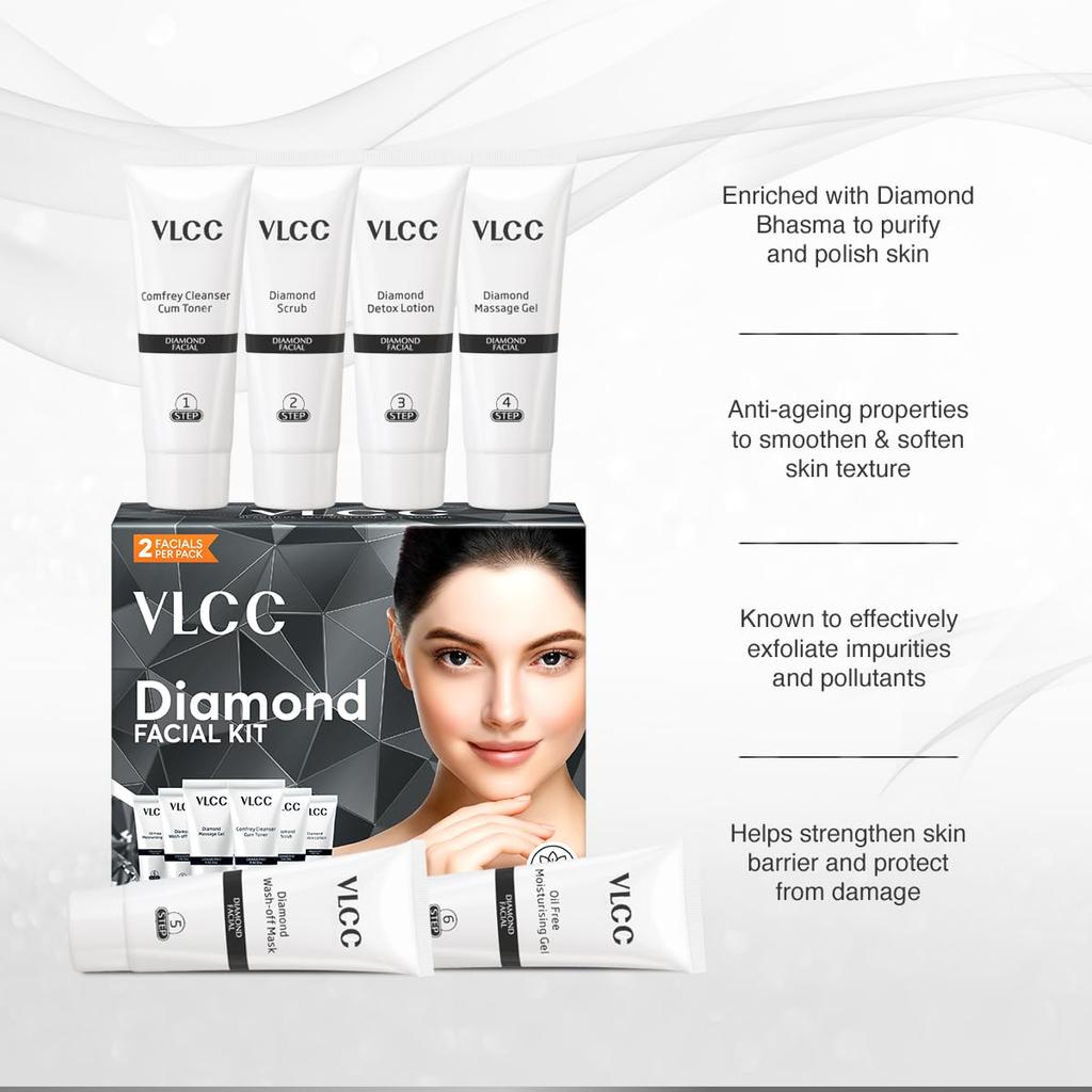 VLCC Diamond Facial Kit 60 G Pack Of 1 For Radiant Glow Skin Purifying Home Facial Routine With Brightening Effect