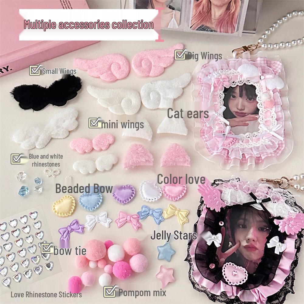Kit Portacarte Fatto a Mano Cuore Girly: Accessori DIY in Pizzo, Tessuto e Fiocchi