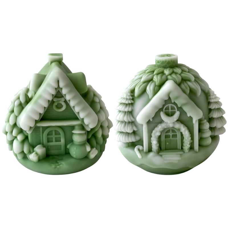 Christmas House Candle Mold-Snow-Covered Roof Cottage with Front Door,Reusable Silicone Wax and Soap Mold for Holiday Decoration