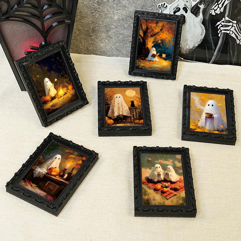 6 Stück Holz Halloween Fotorahmen Kühlschrankmagnete Aufkleber 3D Retro Geisterrahmen Kühlschrankmagnete Halloween Dekoration für Zuhause