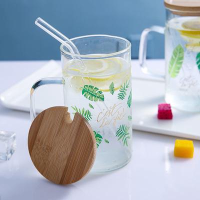 Tazza in Vetro Resistente al Calore Stile Nordico Semplice Motivo Foglia Tazza per Acqua Tazza per Latte Tazza da Caffè