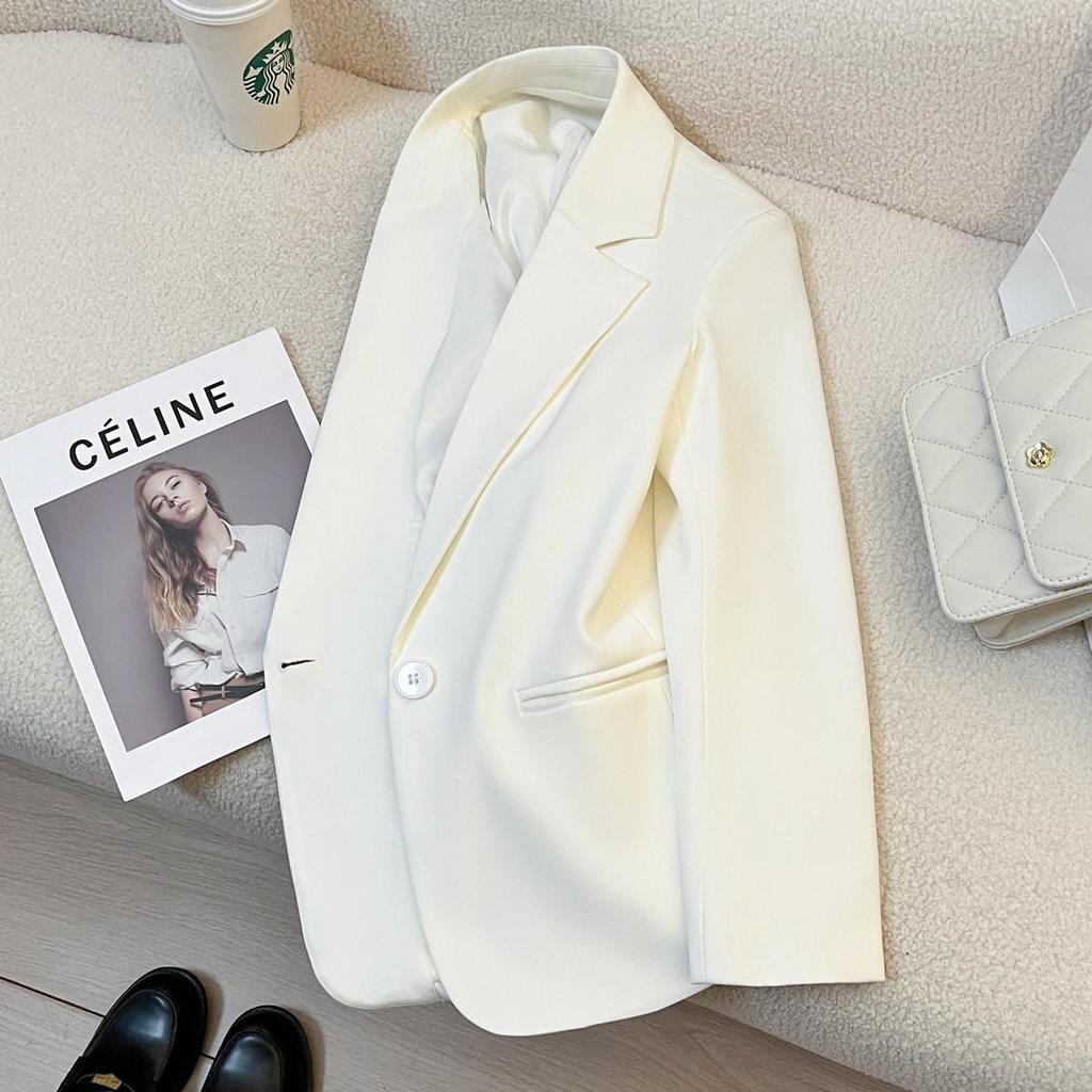 Women's High-End Street-Style White Suit Jacket - Spring/Autumn 2026 Temperament Goddess Casual Style