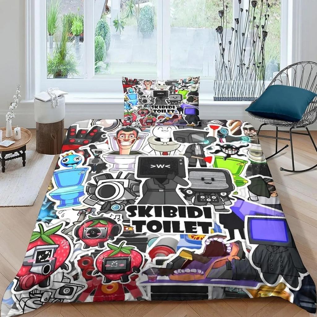 Game Skibidi Toilet Duvet Cover Pillowcase Bedding Set Adult Boys Girls Bedroom Decoration Children Gift Single Double Size