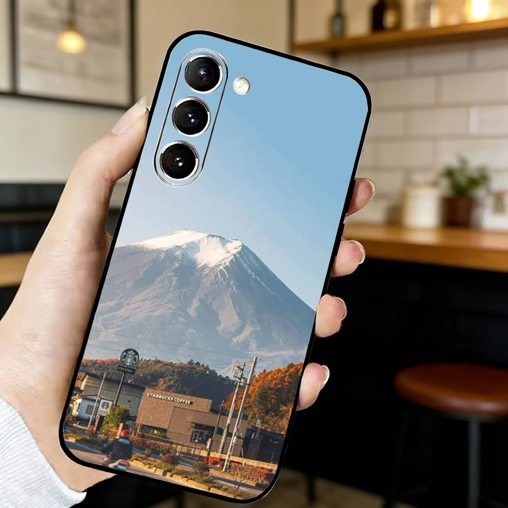 

Mount Fuji Phone Case For Samsung S24,21,22,23,30,Ultra,Plus,Fe,Lite, Black Soft Cover Samsung S225G