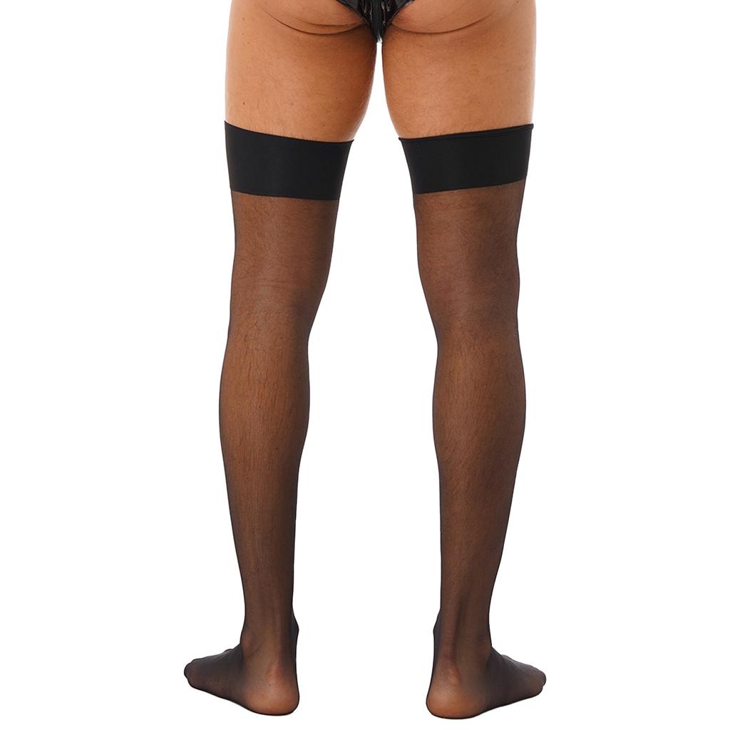 Mens Glossy Stretchy Stockings Sheer Thin Thigh High Socks Costume Accessories