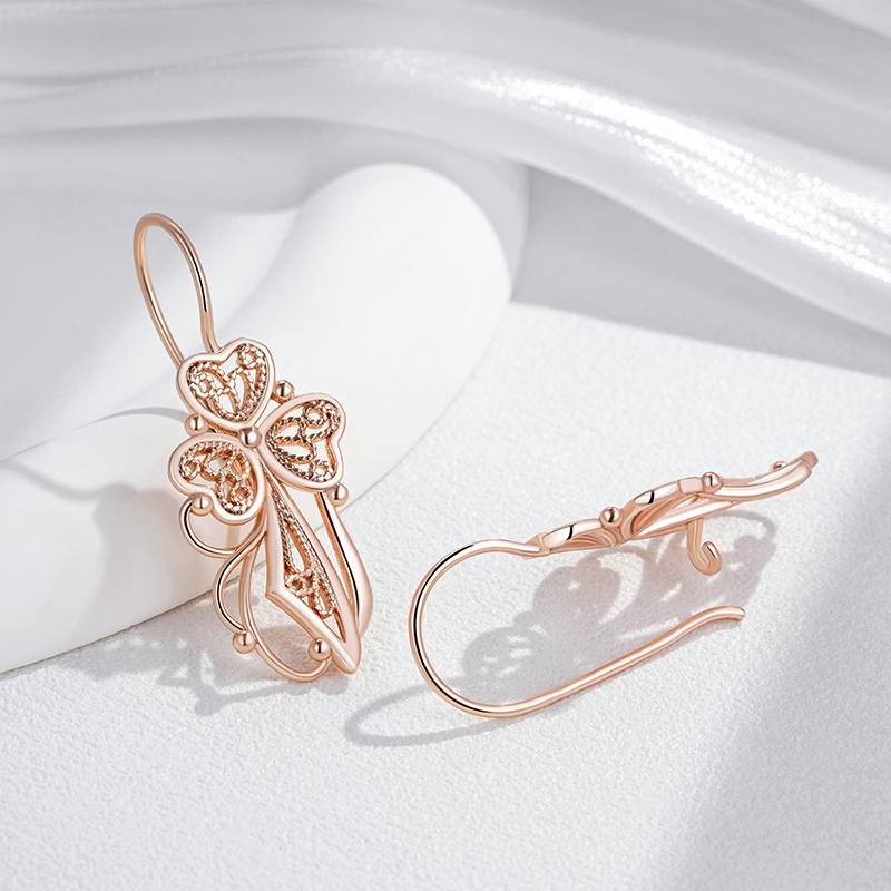 Unique Glossy Dangle Earrings For Women Fashion  Rose Gold Color Metal Flower High Quality Daily Fine Jewelry