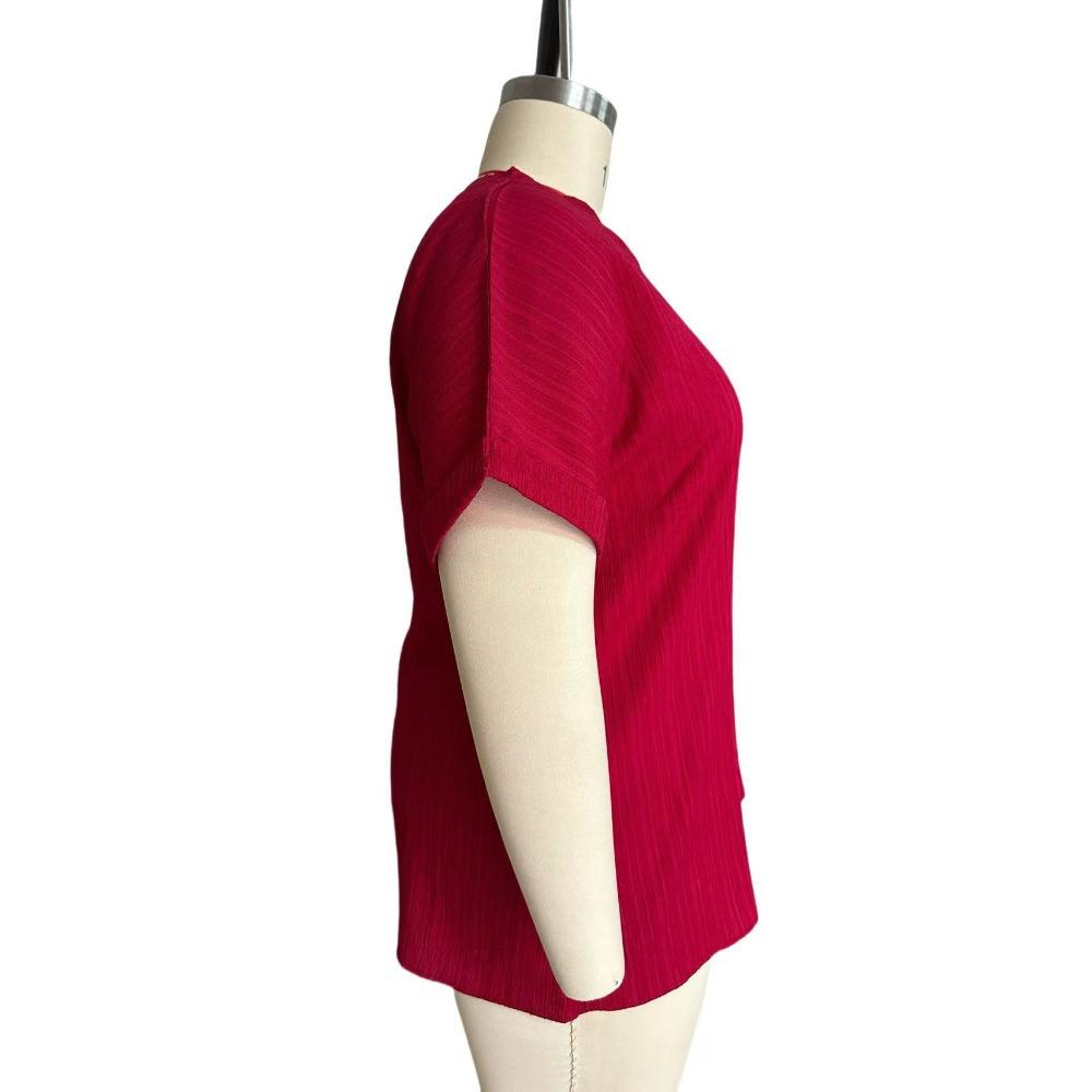 Elegant Casual T-Shirt - Women's Plus Size - Plus Size - New European and American - Spring/Summer Short Sleeve - Button Solid Color