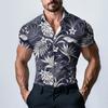 Men's Fashion Printed Satin Short Sleeve Shirt Top