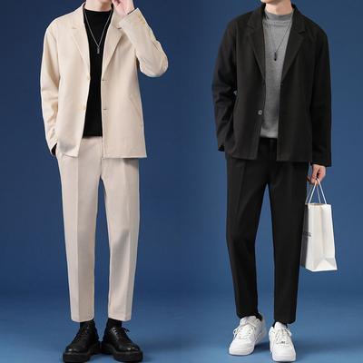 Súprava mužského ležérneho saka saka Streetwear Štýlové kórejské 2-dielne súpravy s nohavicami Jarný kabátik a nohavice