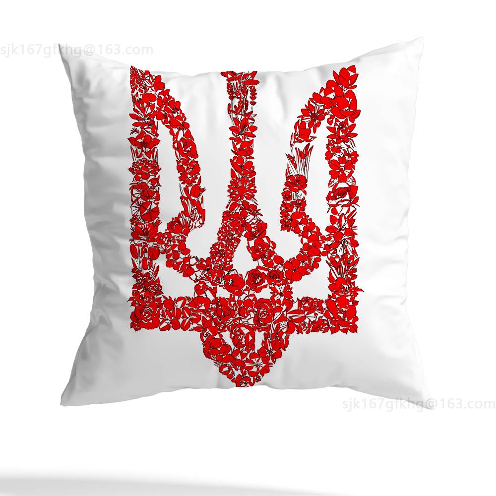 Tryzub Ukraine Pillow Case Square Double-Sided Printing Short Plush Sofa Cushion Cover Bedroom Bedside Pillow
