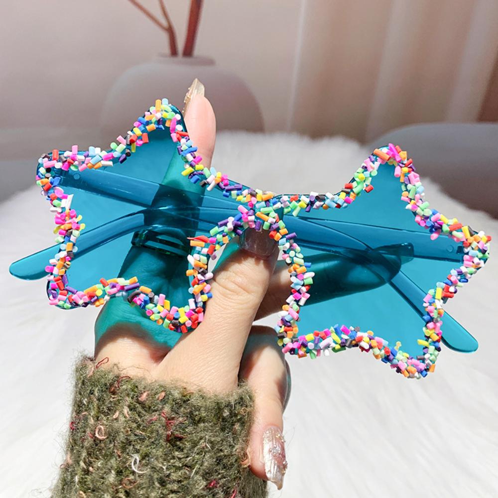 Fashion Star Shape Sunglasses With Colorful Jimmies Women Stylish Cute Pentagram Beach Sun Glasses Trendy Original Vacation