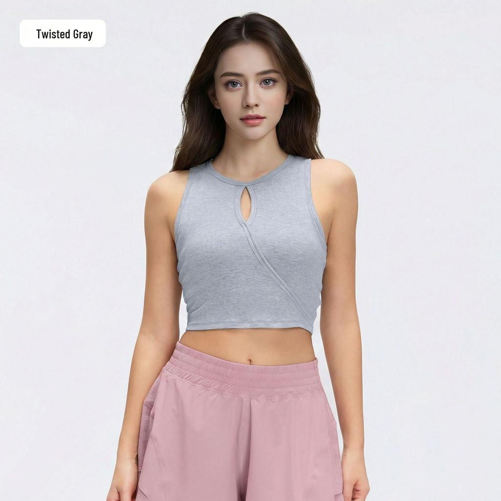 Women's Skin-friendly Modal Sports Vest, Summer Fitness, Round Neck, Hollow Out, Chest Pads, Sleeveless Yoga Top.