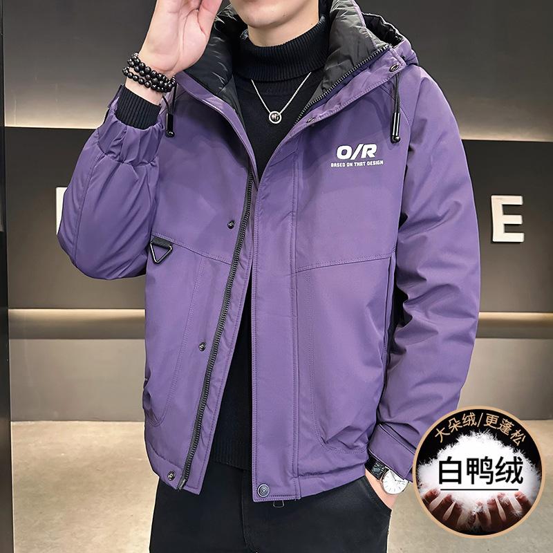 

2025 зимняя защита от холода повседневная ветрозащитная мужская мода воротник-стойка утолщенная мужская одежда утолщенная теплая куртка 4XL фиолетовый
