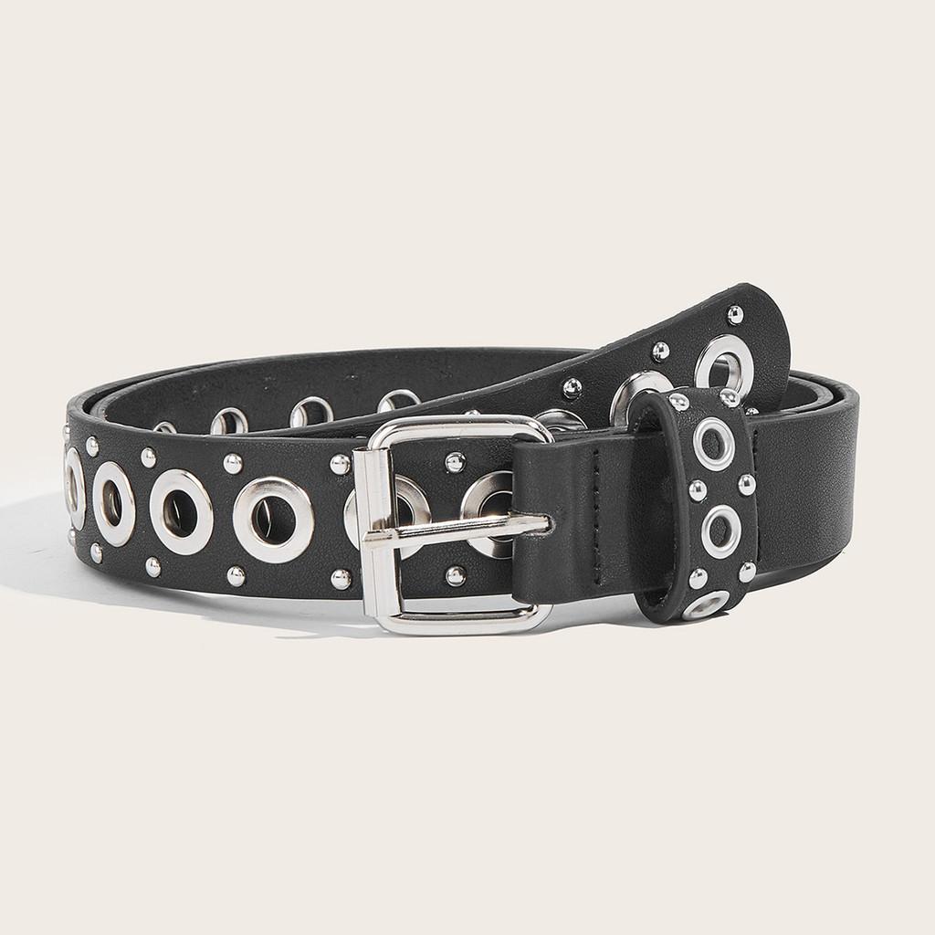 Korean Fashion Chain Link Belt With Metal Buckle And Studs For Daily Use чёрный