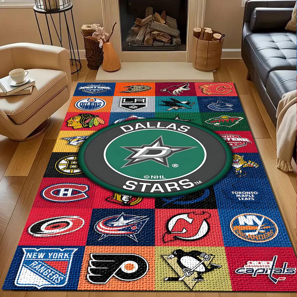 Tappeto Design Collage Loghi Squadre NHL, Tappeto Fantasia, Tappetino Antiscivolo Adatto per Divani del Soggiorno e della Camera da Letto