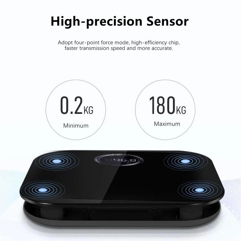 Badezimmerwaage, großer Bildschirm, LCD-Display, Glas, intelligente elektronische Waage, Boden-Körperfettwaage, digitale Körperbalance-Gewichtswaage