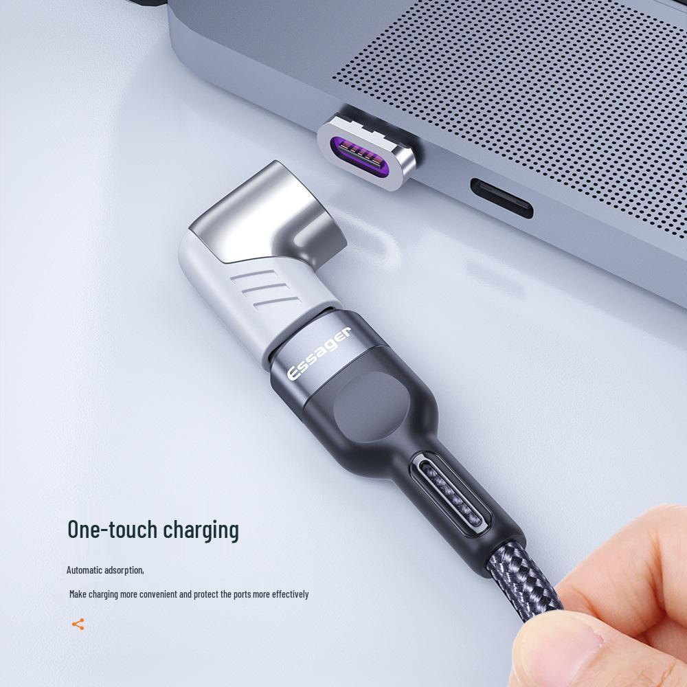 PD100W Magnetic Elbow Adapter - Fast Charging Type-C Converter for Laptops & Phones