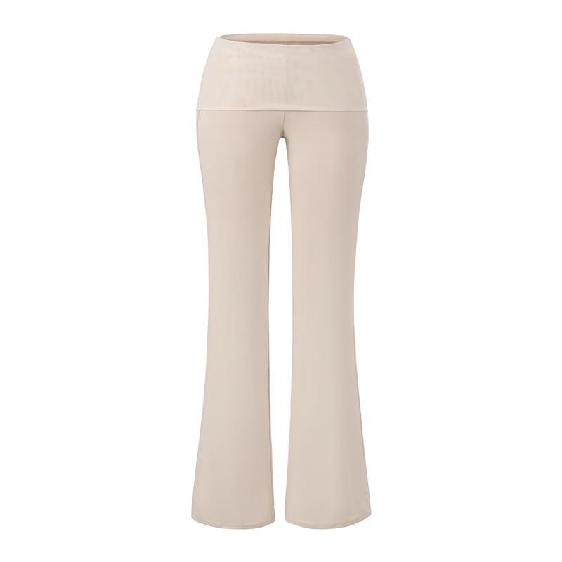Korean Style Elegant Patchwork Mesh Flare Yoga Pants - Women s Retro Slimming Drape Two-Piece Look L