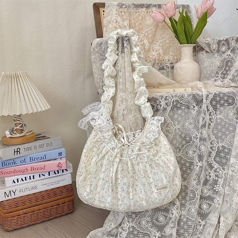 

Floral Pleated Shoulder Lace Bow Rose Handbag - Crossbody & Commuter Style