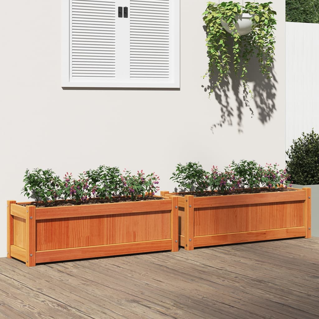 Vidaxl Garden Planters, 2 Pcs, Waxed Brown, Solid Pine Wood