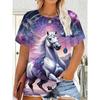 Animals Fun 3D Printed Short Sleeved T-shirt Fashionable Comfortable Soft Breathable Large Loose Summer Womens T-shirt