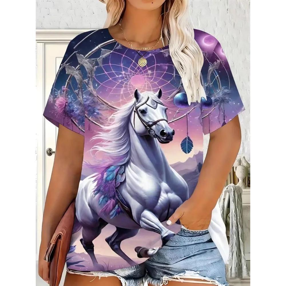 

Animals Fun 3D Printed Short Sleeved T-shirt Fashionable Comfortable Soft Breathable Large Loose Summer Womens T-shirt S