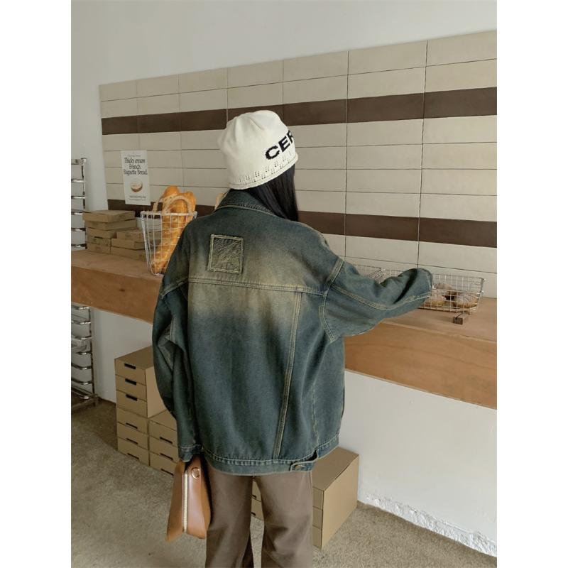 Large Size Fat M Winter Clothing Loose Silhouette Design Sense Retro Fleece Thickened Denim Jacket Chenille