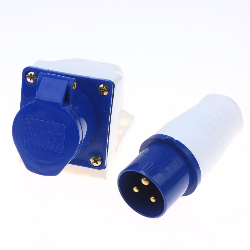 Easy Install 220V 16A 3 Pin Industrial Waterproof Plug Socket Durable Power Connector for Caravan Trailer Motorhome