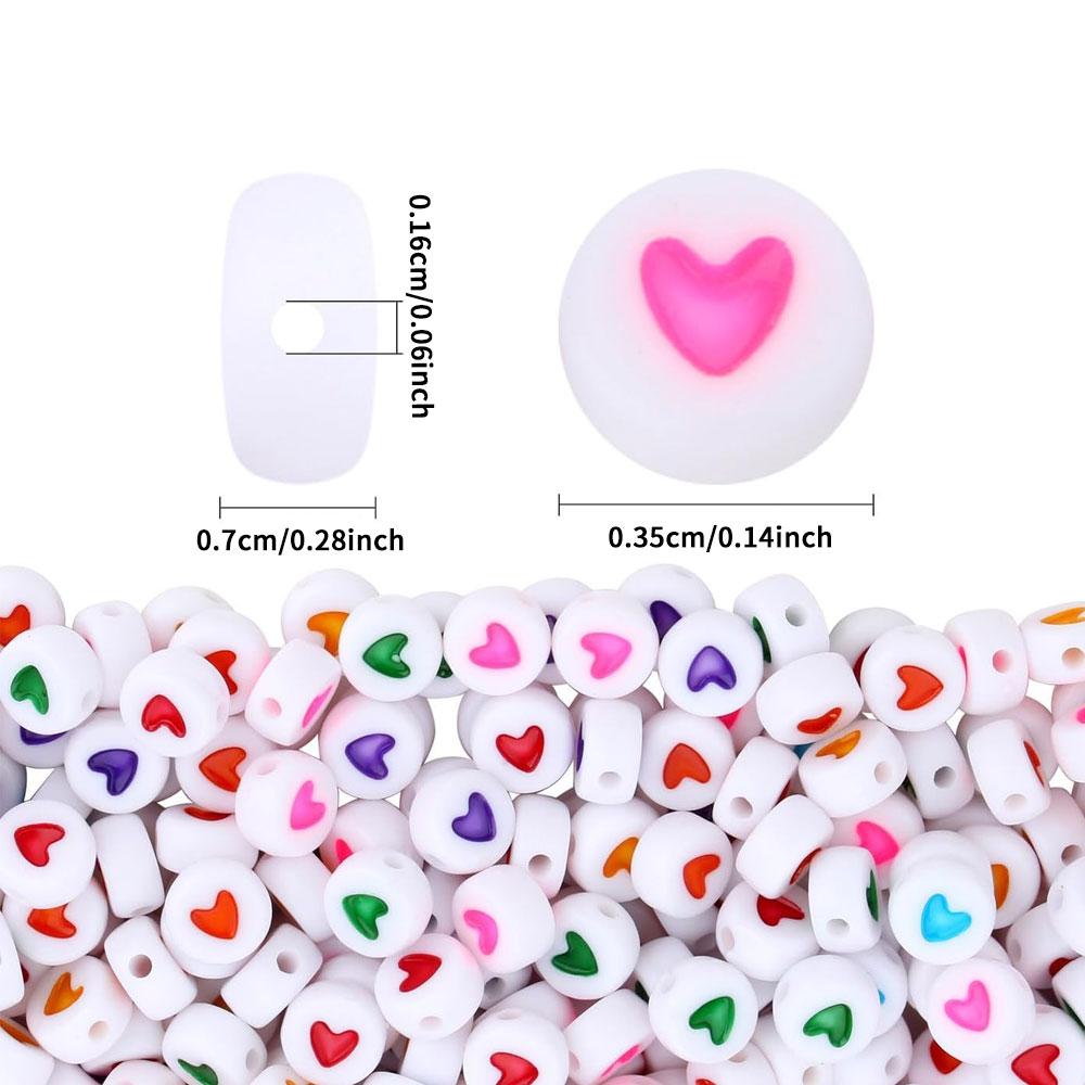 110/220/450PCS Acrylic Colored Heart Shaped White Round Bracelet Beads 4x7mm Jewelry Making Bracelet Necklace Heart Beads