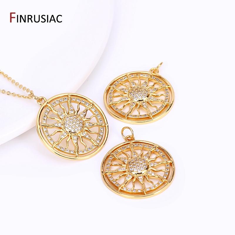 DIY Nacklace Making Supplies Inlaid Zircon Round Sun Charms Gold Plated Brass Sun Pendants For Jewelry Making Accessories