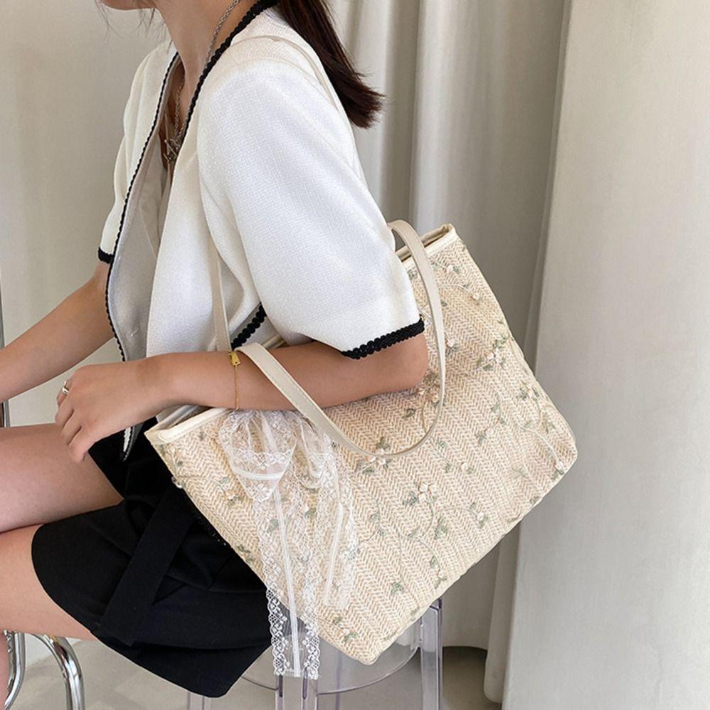 Large Capacity Beach Bag Handmade Tote Bag Single Shoulder Handbag  Shopping