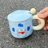 Cute Expression Mug with Lid Spoon Ceramic Cup Girls Couple Water Cup Home Children Breakfast Coffee Cup Men
