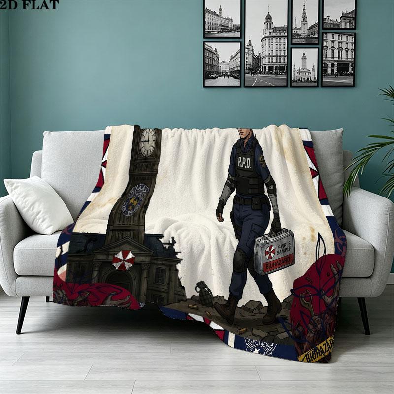 1PC Resident Evil Patterned Flannel Blanket Suitable For All Seasons For Home Decor Warmth And Comfort Gifts Holiday Present