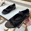 Sheepskin Version One-word with Toe Sandals Women's Color Matching Open-toed Leather Flat-bottomed Casual Sports Mary Jane Cool Slippers