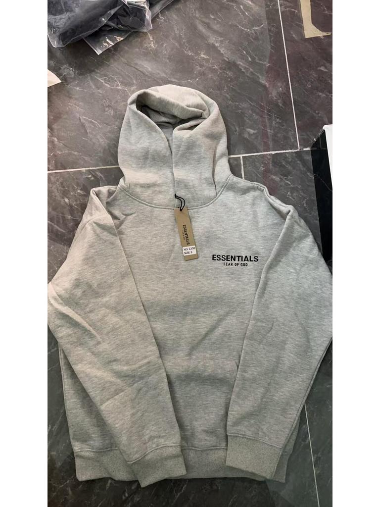 ESS Double-Line Flocked Letter Hoodie - Unisex Loose Fit Plus Velvet Hooded Jacket by Trendy American Brand