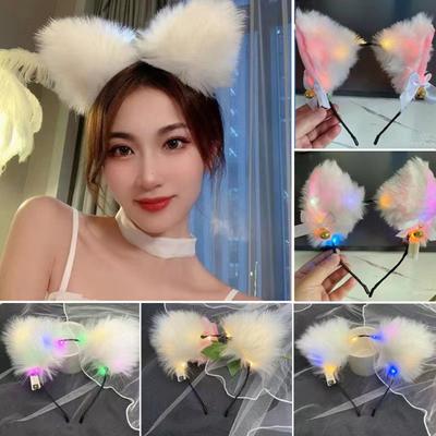 LED Headband with Bell 3-speed Flash Bowknot Design Light-up Plush Glowing