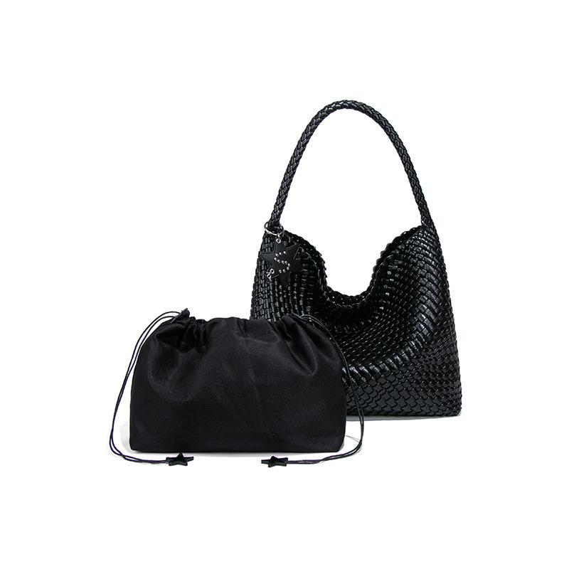 Leather Woven Tote Bag, Vegan Leather Slouchy Hobo Bag for Women, Large Shoulder Handbag Woven Purse Large