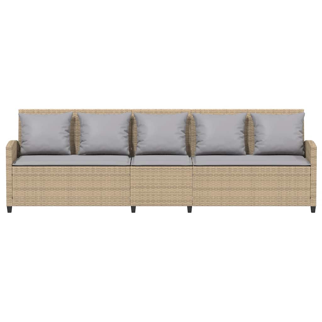 Garden Sofa 5 Seater with Cushions Beige Poly Rattan