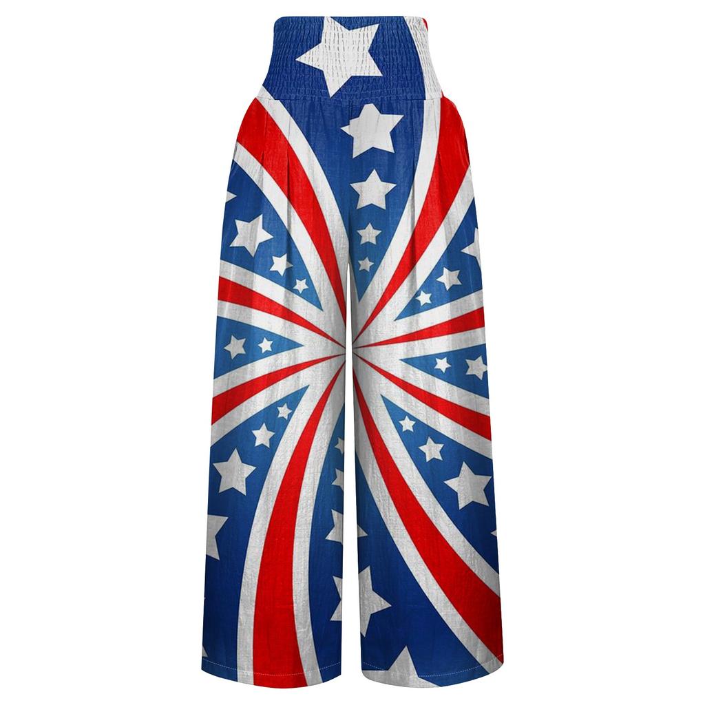 Women's Straight Leg Women's Elastic Waist Pants Loose Casual Printed Pants With Pockets