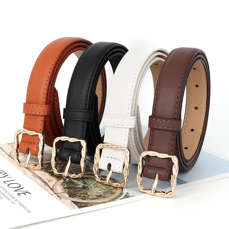 Simple Solid Color Women Belt With Twists Square Button Fashionable Versatile